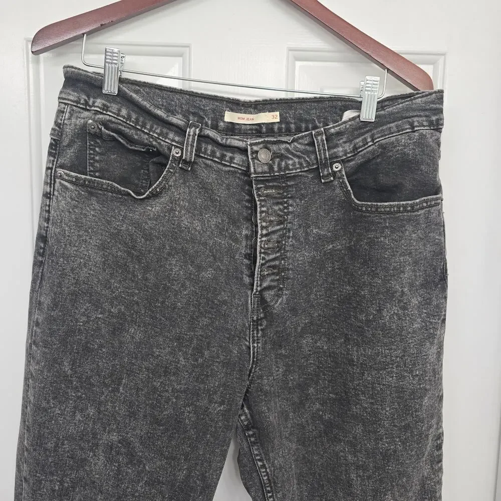Levi’s High Waisted Mom Jeans Black Acid Wash Raw Hem Straight Leg 32 Y2K Grunge - Picture 3 of 11